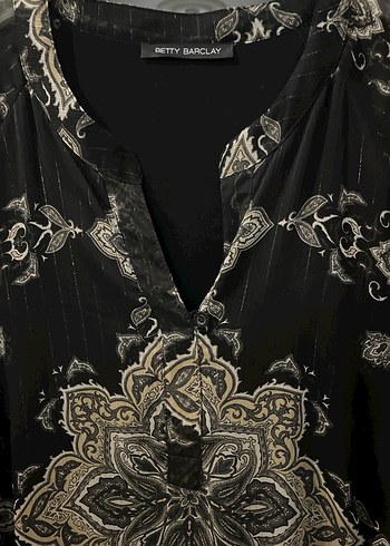 Bohem Uzun Kollu Siyah Desenli Midi Tunik - Görsel 3