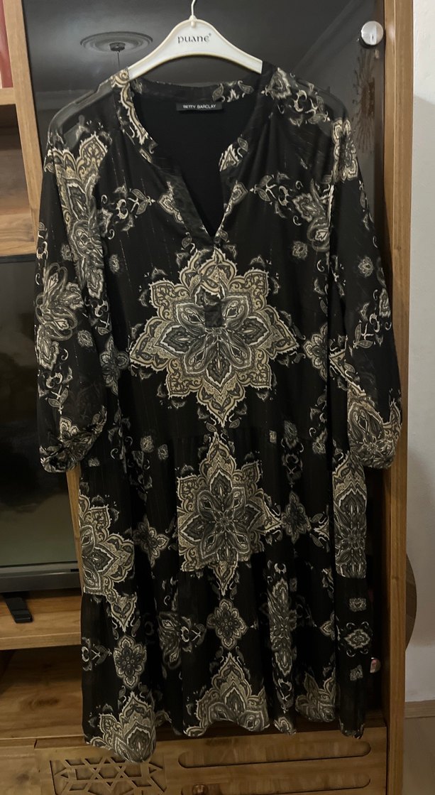 Bohem Uzun Kollu Siyah Desenli Midi Tunik - Görsel 2