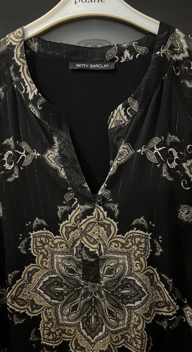 Bohem Uzun Kollu Siyah Desenli Midi Tunik - Görsel 3