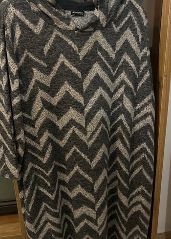 Gri Zebra Desenli Yünlü Uzun Triko Tunik - Görsel 2