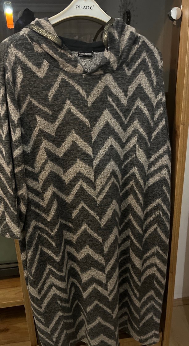 Gri Zebra Desenli Yünlü Uzun Triko Tunik - Görsel 2