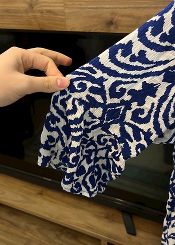 Mavi Bohem V Yaka Uzun Elbise - Görsel 2