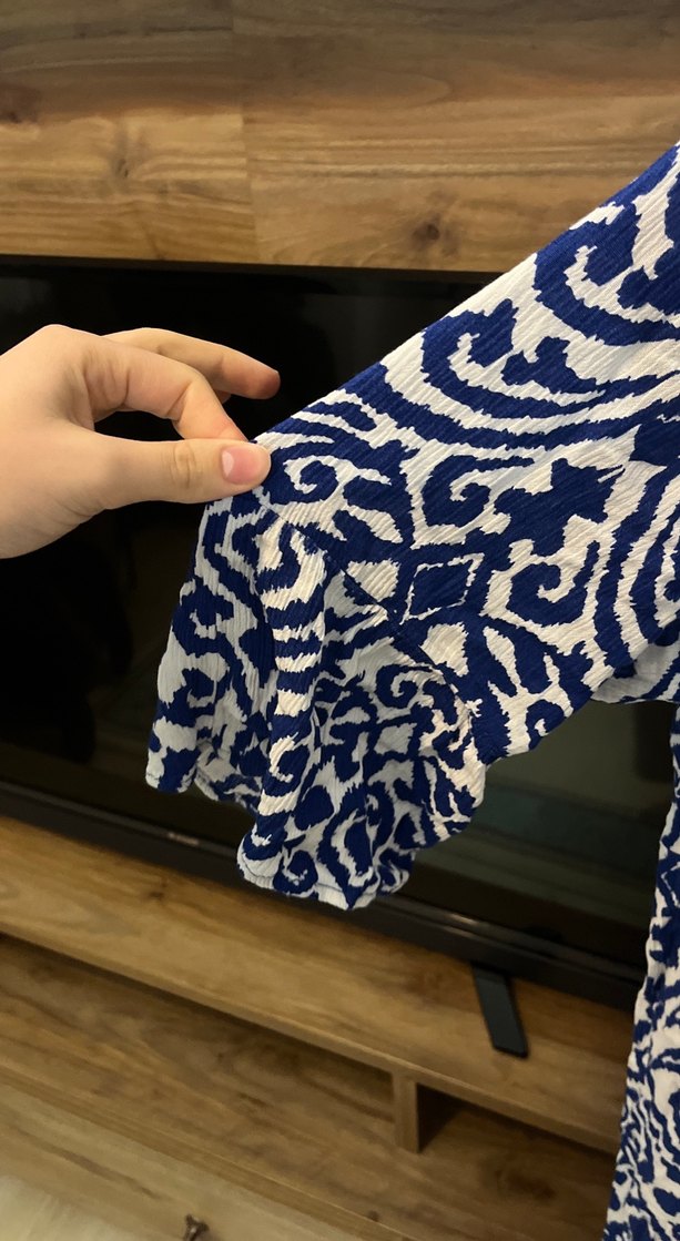 Mavi Bohem V Yaka Uzun Elbise - Görsel 2