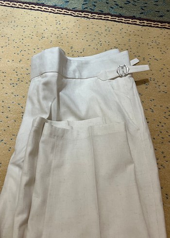 Beyaz Kemerli Keten Kadın Pantolon - Görsel 4
