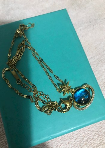 Accessorize Turkuaz Taşlı Dünya Figürlü Midi Kolye
