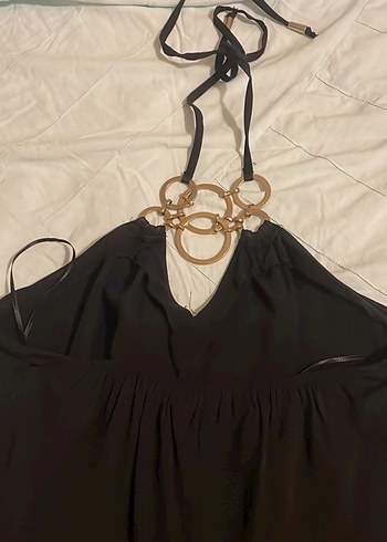 Adil Zincir Detaylı Siyah Uzun İp Askılı Bluz - Görsel 6