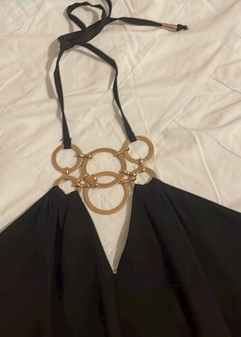 Adil Zincir Detaylı Siyah Uzun İp Askılı Bluz - Görsel 3