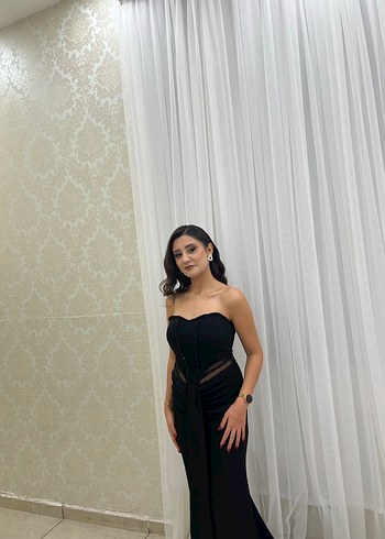 Kadın straplez siyah abiye - Görsel 2