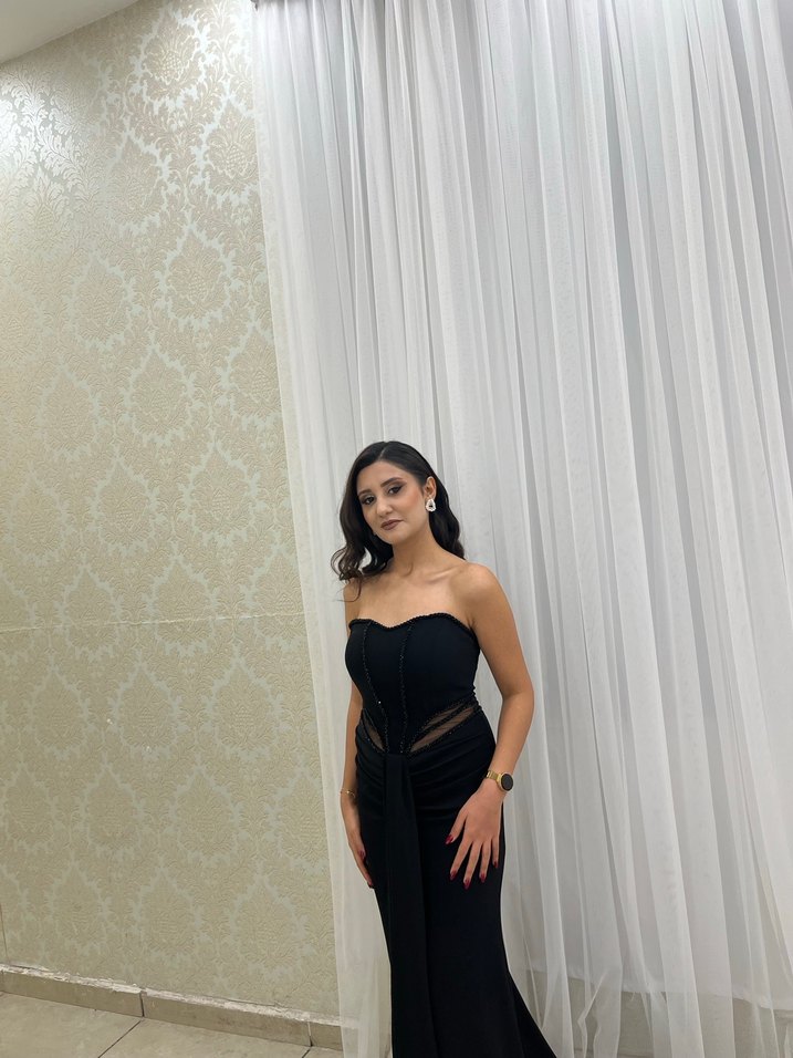 Kadın straplez siyah abiye - Görsel 2