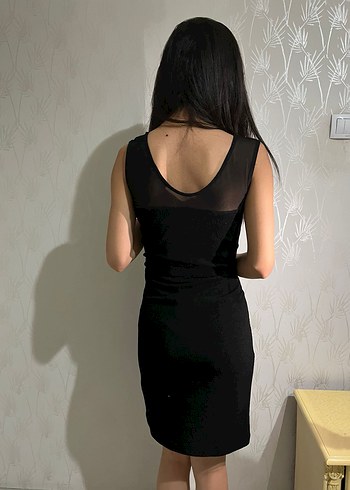 Siyah V Yaka Midi Kadın Elbise - Görsel 3