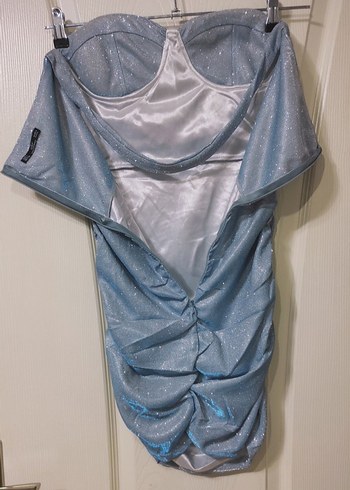 Straplez Drapeli Mini Elbise - Görsel 3