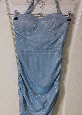 Straplez Drapeli Mini Elbise - Görsel 2