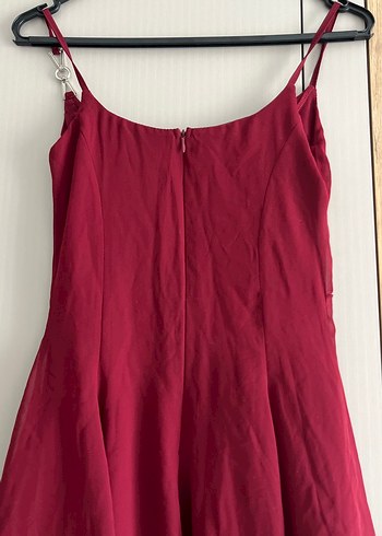 34 Beden Bordo Drapeli Askılı Mini Elbise