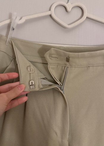 34 Beden Bej Keten Pilili Midi Kadın Pantolon