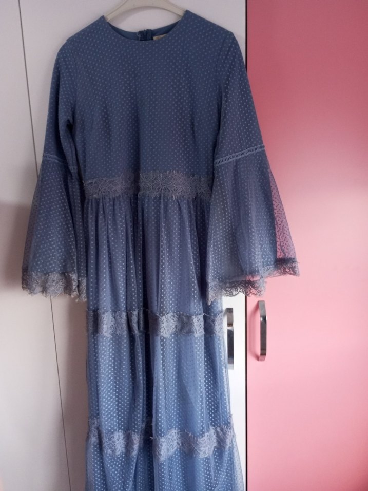 Mavi Piliseli Uzun Bohem Elbise - Görsel 2