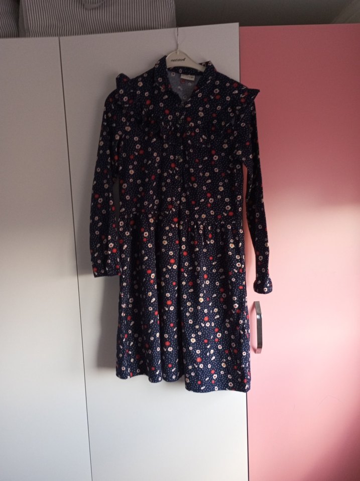 Çiçek Desenli Uzun Kollu Midi Elbise - Görsel 2