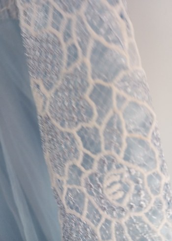 Uzun Kollu Mavi Dantel Nişan Elbisesi - Görsel 6