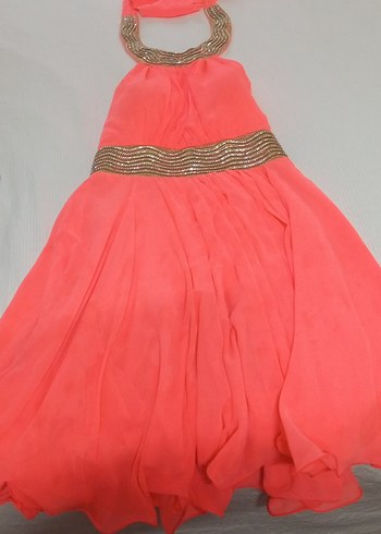 40 Beden Pembe Uzun Drapeli Strappy Abiye Elbise
