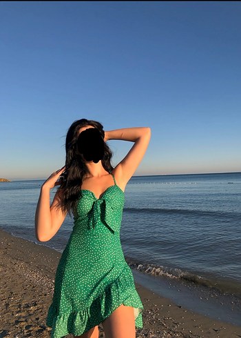 Yeşil Puantiyeli Midi Drapeli Mini Elbise