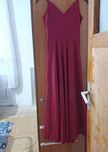 Bordo V Yakalı Uzun Kadın Elbise