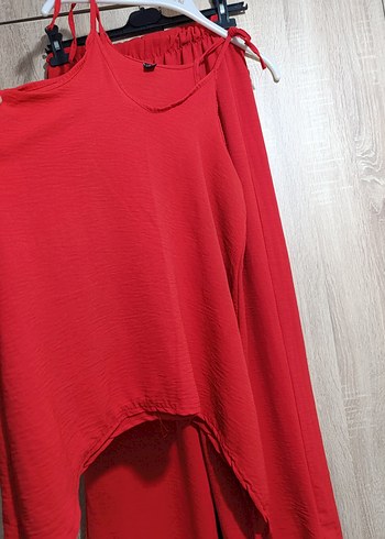 Diğer Kırmızı Salaş bluz+pantolon ikili takım s-m