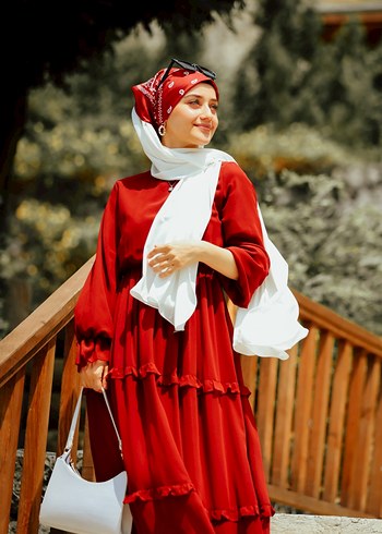 Kırmızı salaş şifon elbise