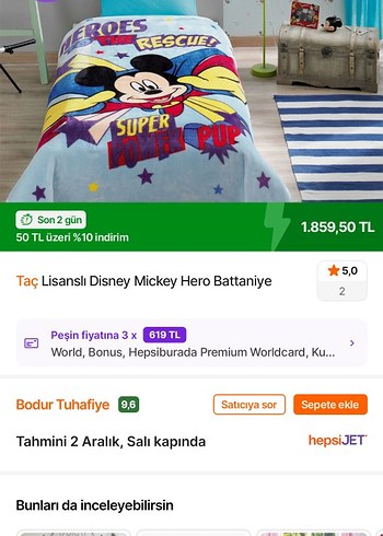 taç Mickey mouse lisanslı battaniye - Görsel 2