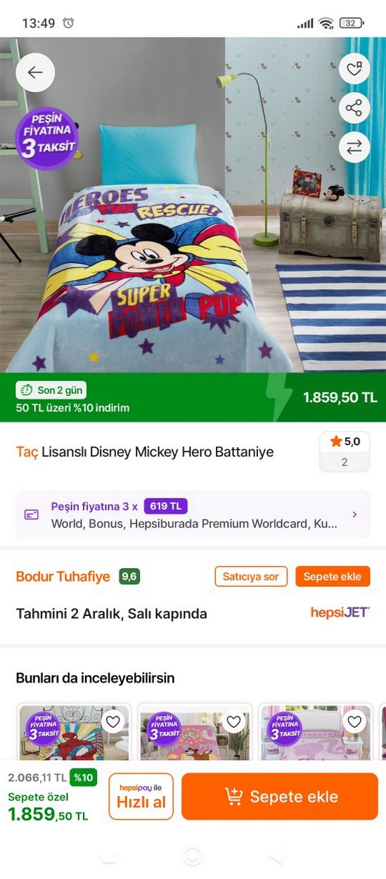 taç Mickey mouse lisanslı battaniye - Görsel 2