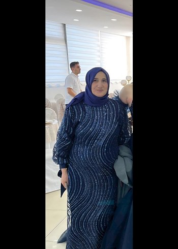 Lacivert Drapeli Uzun Abiye Elbise