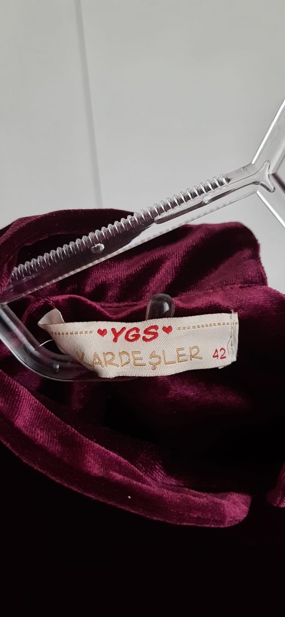 Bordo Uzun Kollu Dantel Abiye Elbise - Görsel 2