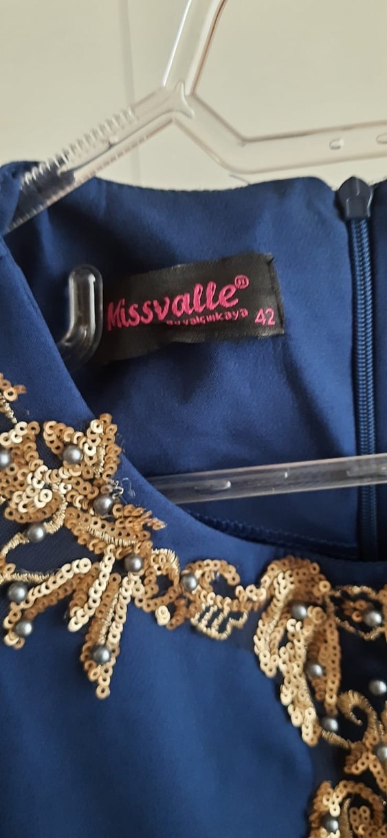 Nakışlı Lacivert Uzun Kadın Elbise - Görsel 2