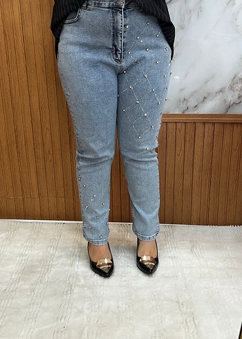 Diğer Düğmeli Mavi Batik Desenli Kadın Jean