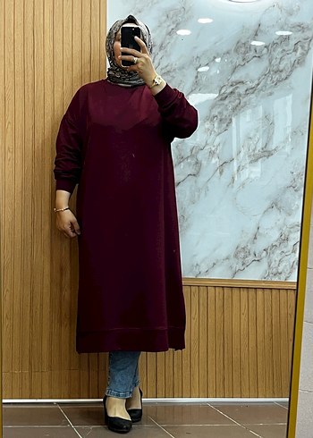 Bordo Uzun Kollu Salaş Kadın Tunik