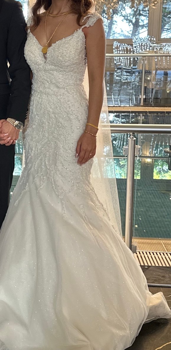 V Yaka Kolsuz Modern Klasik Balık Gelinlik - Görsel 2