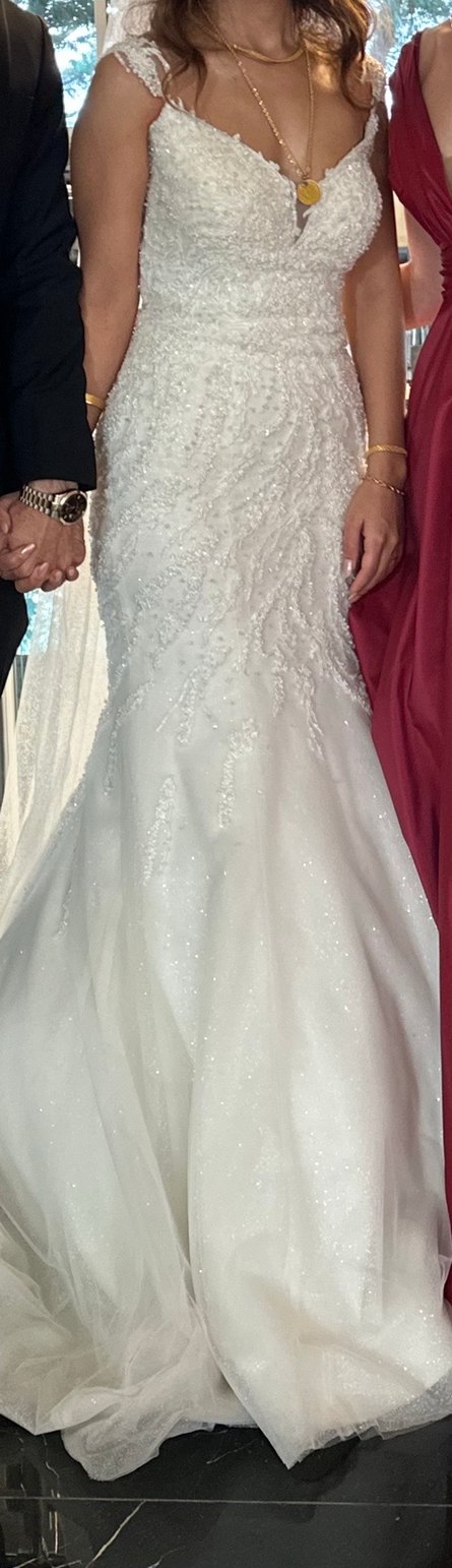 V Yaka Kolsuz Modern Klasik Balık Gelinlik - Görsel 3