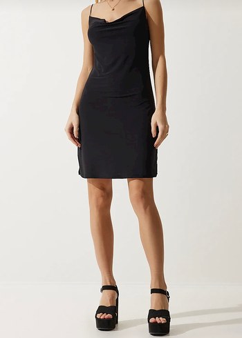 s Beden Siyah Midi Strappy Elbise