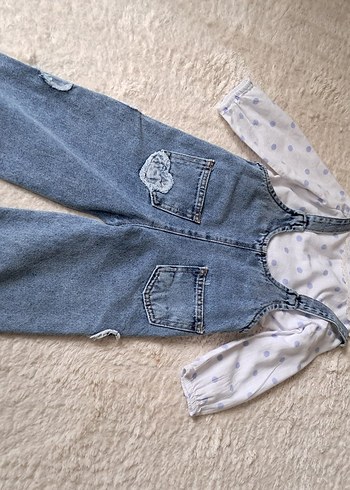 Kız Çocuk Mavi Denim Salopet - Görsel 3