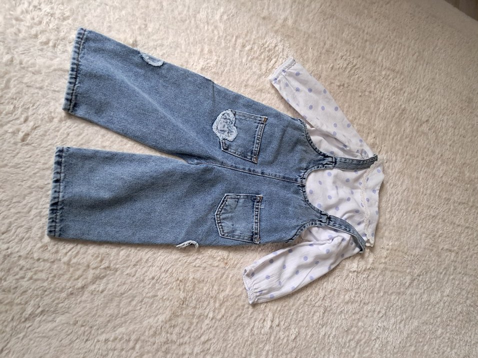 Kız Çocuk Mavi Denim Salopet - Görsel 3