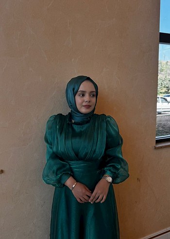 Uzun Kol Drapeli Haki Kadın Abiye - Görsel 4