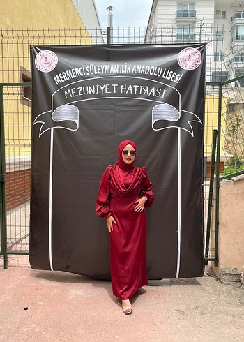 Bordo Uzun Kollu Drapeli Kadın Elbise - Görsel 2