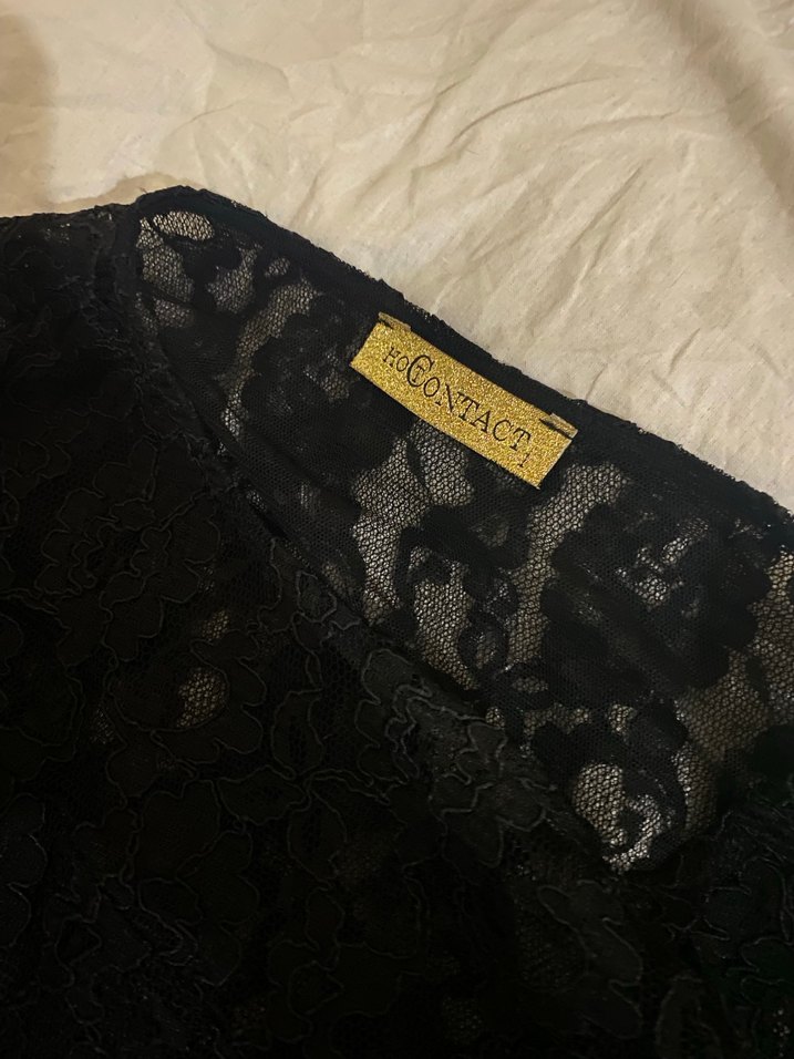 Siyah Dantel Detaylı Uzun V Yaka Kadın Elbise - Görsel 5