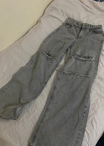 Gri Yırtık Detaylı Salaş Kadın Kot Pantolon - Görsel 5