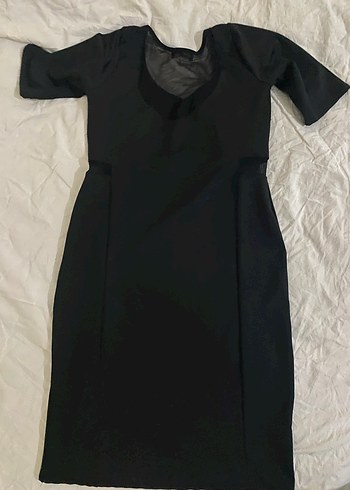 Siyah V Yaka Drapeli Midi Elbise - Görsel 4