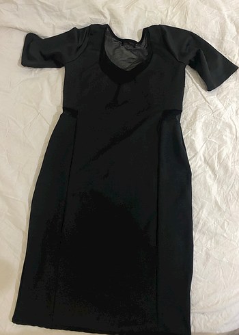 Siyah V Yaka Drapeli Midi Elbise - Görsel 2