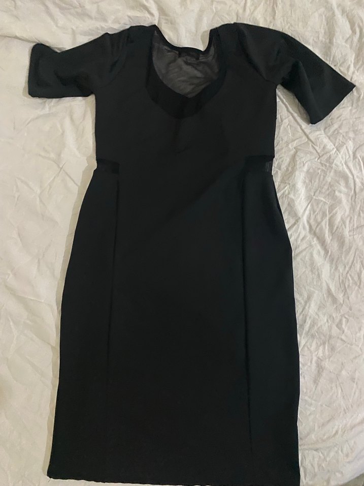 Siyah V Yaka Drapeli Midi Elbise - Görsel 4