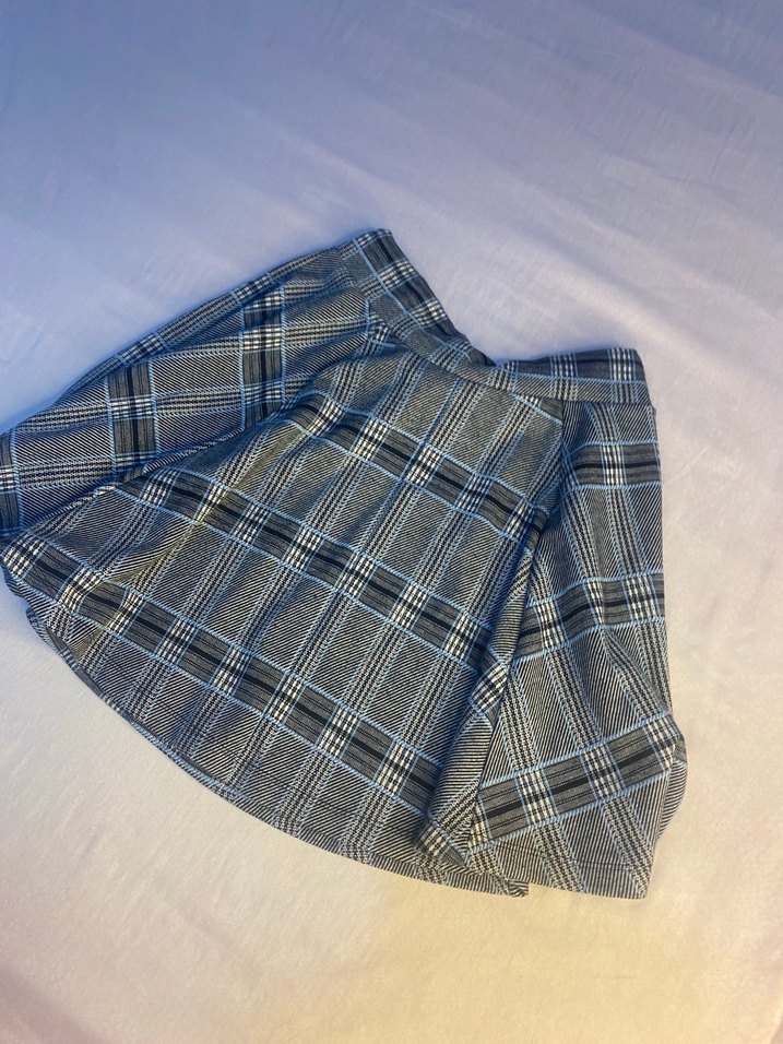 Gri Ekose Desenli Piliseli Mini Etek - Görsel 3