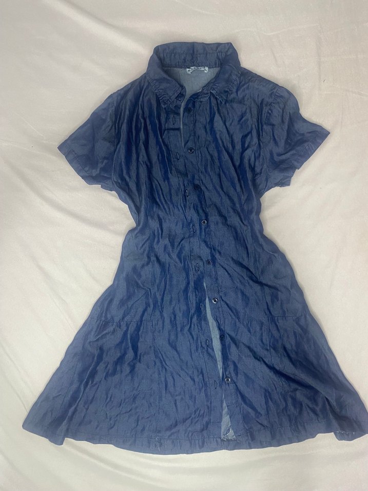 Düğmeli Kısa Kollu Denim Hamile Elbise - Görsel 2