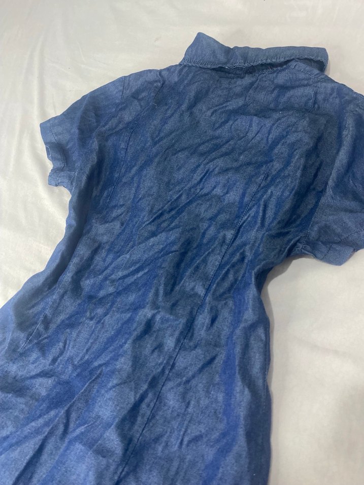 Düğmeli Kısa Kollu Denim Hamile Elbise - Görsel 3