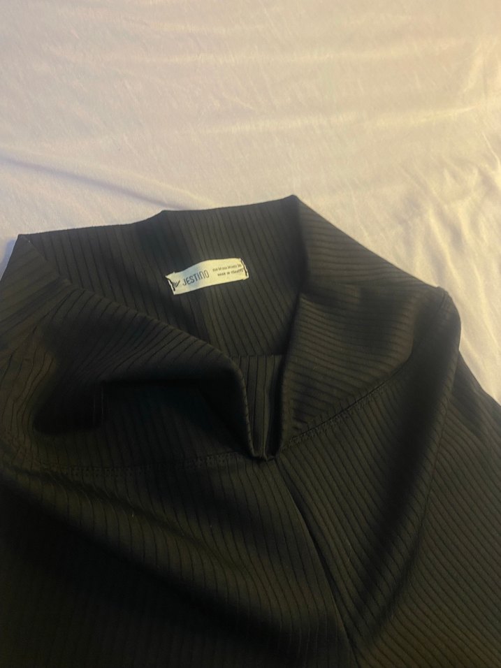 Siyah Midi Dökümlü Kadın İspanyol Paça Pantolon - Görsel 2