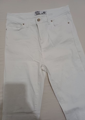 Kadın Beyaz ispanyol paça kot pantolon - Görsel 2